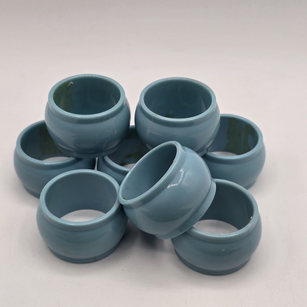 Vintage Napkin‎ Rings Blue Plastic Set Of 8 Taiwan